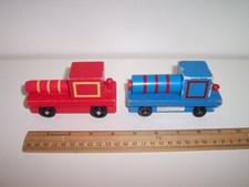 Wooden Push Train Red Blue Engine Locomotive 4" Long Lot