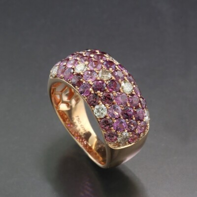 Edelstein-Ring leuchtende Rhodolite farbige Diamanten 4,14 carat 750er Roségold