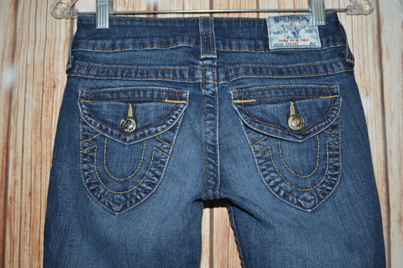True Religion Women's Straight Pocket Flaps Blue Denim Jeans Sz 26x33 thumbnail 7