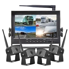 Digital Wireless 9'' Quad Monitor DVR 4x 1080P Rear View Camera Truck Trailer RV