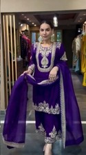 Presenting Heavy Chinnon Silk Fancy Salwar Kameez With Purple Dupatta For Party