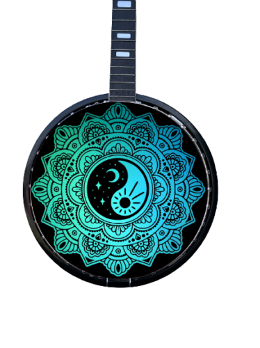 11" Banjo Head Art Sticker Mandala Design - Afbeelding 1 van 12