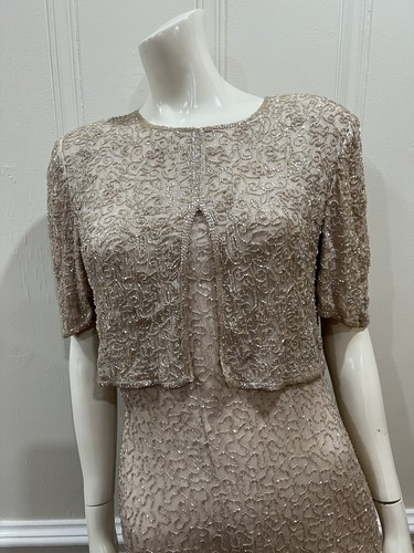 Vestido SCALA Pura Seda Cuentas Vestido Formal Chaqueta Adjunta Talla M Nuevo con Etiquetas Se Ajusta a Pequeño - Imagen 4 de 24
