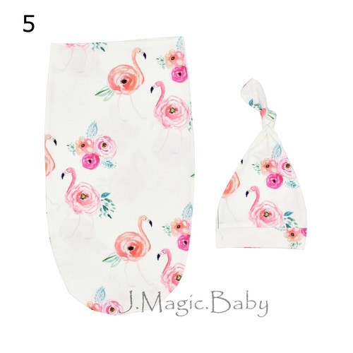 Newborn Baby Infant Floral Swaddle Sleeping Bag Sack Wrap Hat Beanie Photoprop - Picture 8 of 22