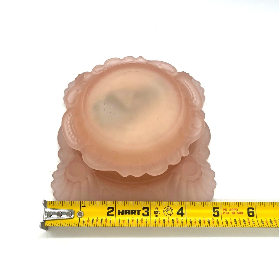 Vintage Imperial Pink Satin Glass Vanity Puff Powder Box w/ Lid Hand