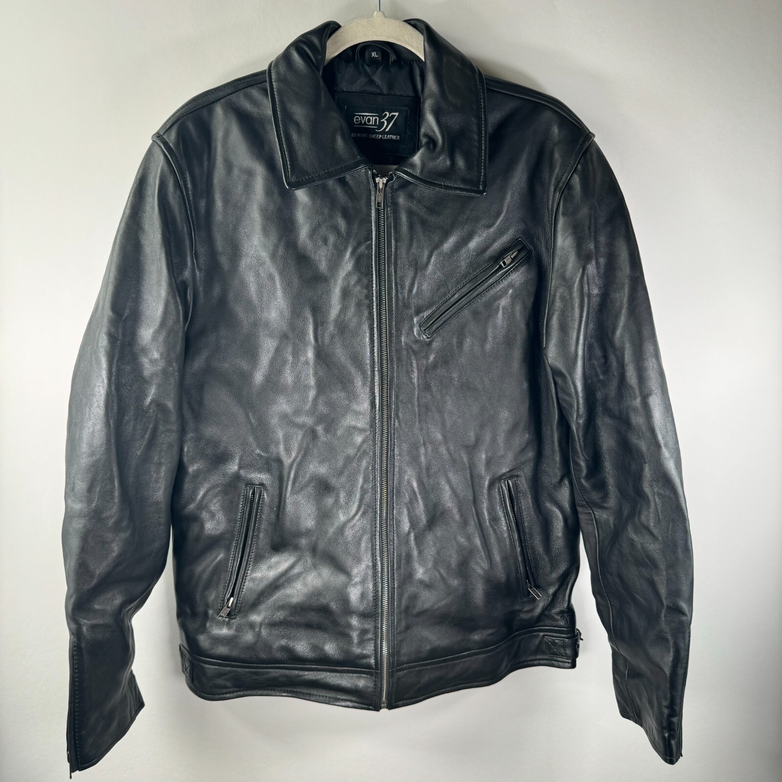 新品未使用epa エパ　eco leather jacket Evan37 Mens Genuine Sheep Black Leather Zip Jacket Motorcycle