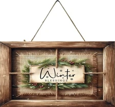 Rustic Winter Blessings Christmas Printed Handmade Sign