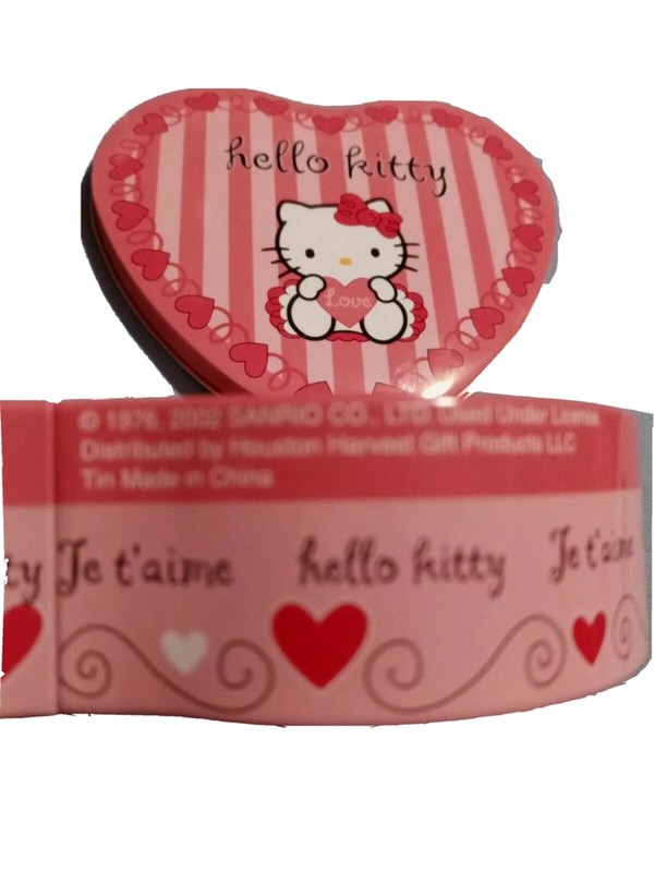 Vintage 2002 Hello Kitty-Valentine Heart- 7inch candy Tin- made by Sanrio Co