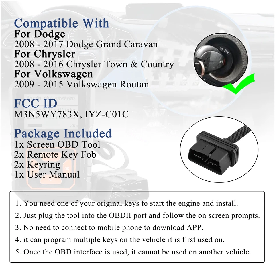 Nuevo 2 Llavero Coche Remoto 6 Botones Para Dodge Grand Caravan 2008-2017 + Kit de Herramientas Foto 2 de 4