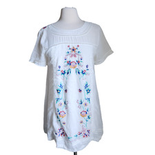 Umgee Boho Dress Sz Small White Embroidery Short Sleeves Crochet Lace White