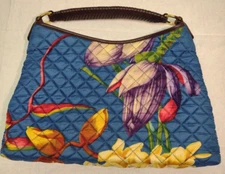 Brooks Brothers Handbag  Quilted Fabric Blue  Floral Leather Handle