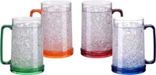 Double Wall Gel Frosty Freezer Ice Mugs Clear 16oz Set of 4 Blue Red Orange 