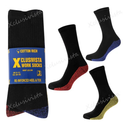XCLUSIVISTA 10-20 Pairs Mens Cotton Rich Black Cushion Sole Sport Work Socks Shoe Size 6-14