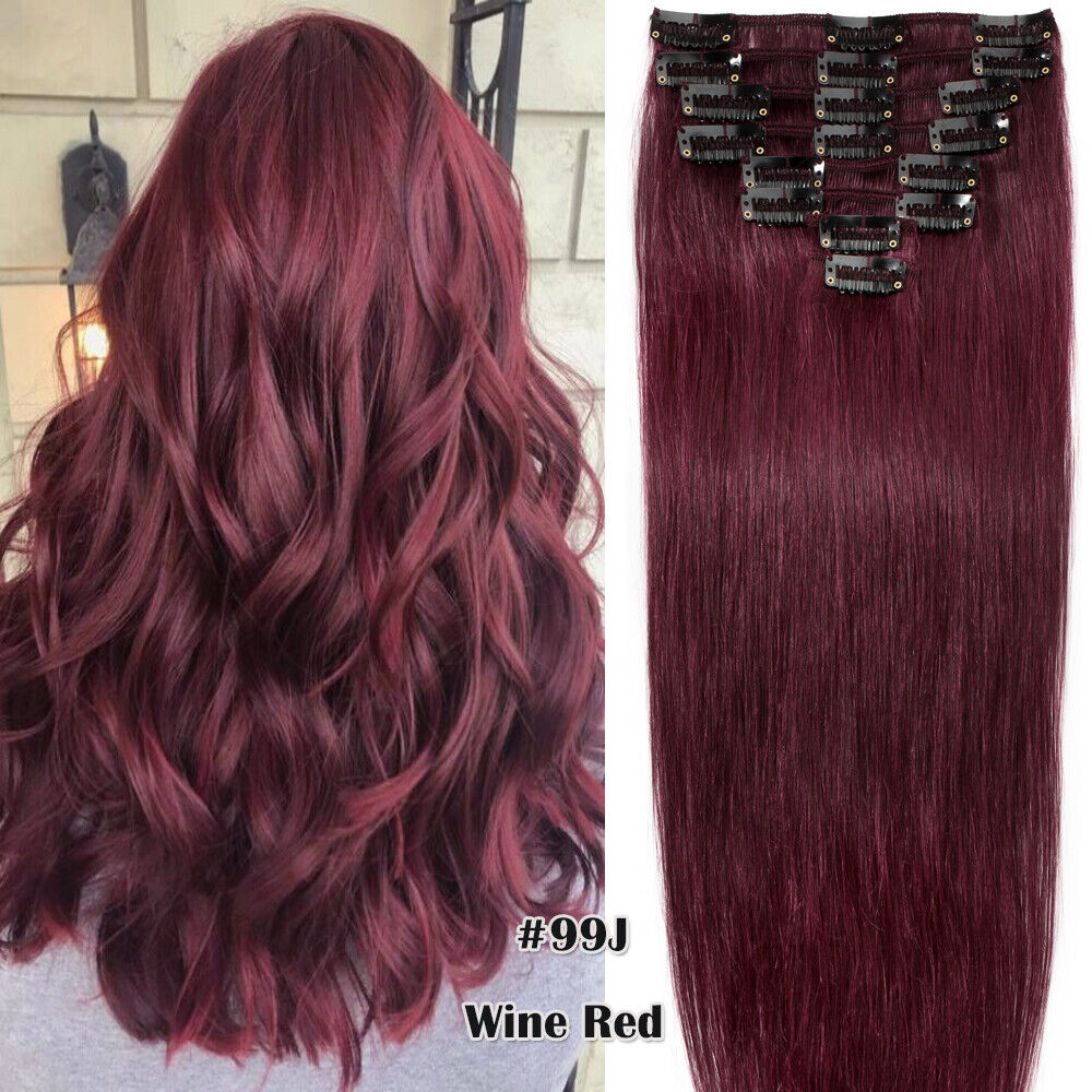 8 Pieces Clip In Real Remy Human Hair Extensions Full Head Russian Highlight US - Picture 64 of 96