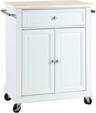 Traditional Wood Kitchen Cart 1-Drawer 2-Door White and Natural Finish 35.5" H
