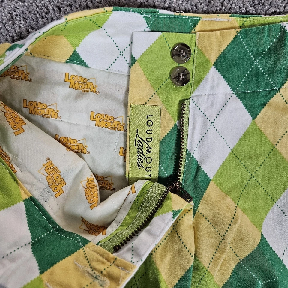 Pantalones Cortos Loudmouth Para Mujer 0 Kelly Verde Argyle Golf A Tisket A Tasket Preppy Foto 4 de 4