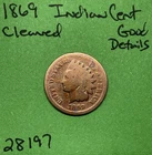 1869 Indian Head Cent / Penny 1c Good Details Cleaned Better Date