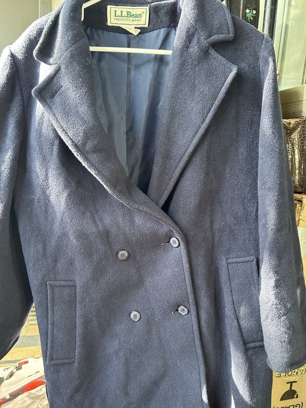 LL Bean Wool Blend US Navy Anchor Buttons Lined Blue Womens Pea Coat Jacket 14