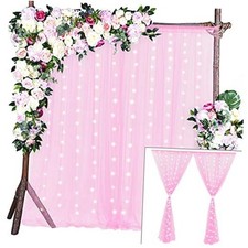 Sheer Tulle Backdrop Curtains with Lights String for Parites Baby 10ft 8ft Pink