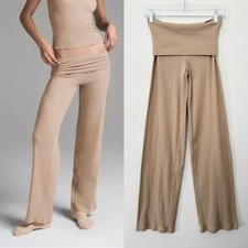Skims Cotton Rib Foldover Pants Flare Beige Latte Stretch Jersey Knit Women's XS