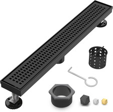 32" Matte Black Linear Shower Drain - AISI 304 Stainless Steel with Grate Cover