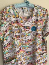 NWT XL Gudetama Vibes Scrub Top Shirt Sanrio Lazy Egg Kawaii Floral Tooniforms