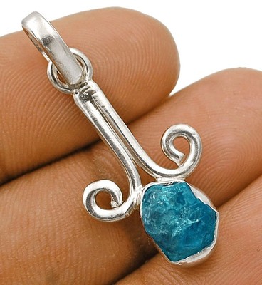 Natürlicher neonblauer Apatit 925 massiv Sterlingsilber Anhänger 