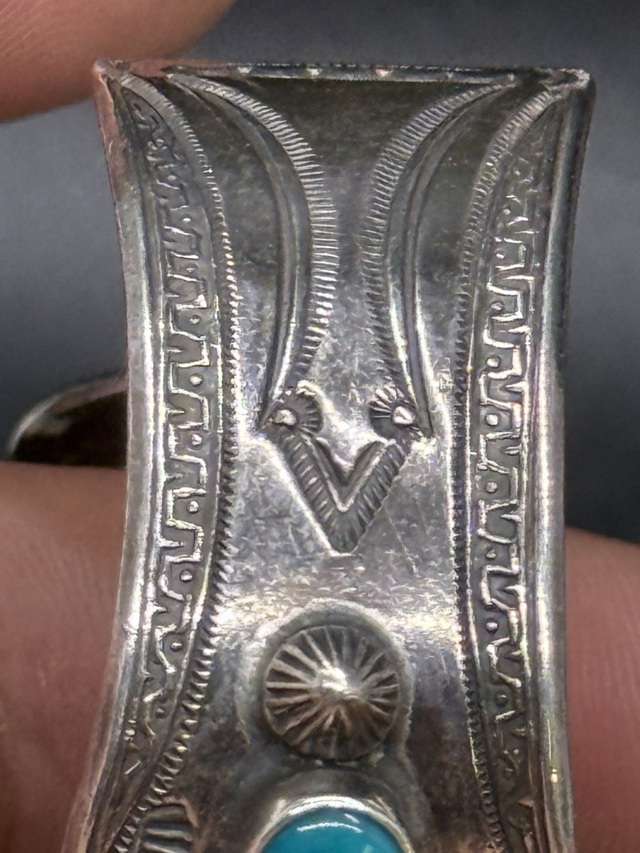 RARE 1940's Navajo FRED PESHLAKAI Signed Sterling Gem Turquoise