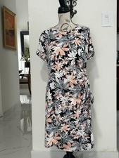 NWT Sami & Jo Petite Floral Jersey Sheath Dress Tie Accent Black White Peach L
