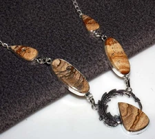 Picture Jasper 925 Silver Plated Necklace 18" Gemstone Jewelry JW