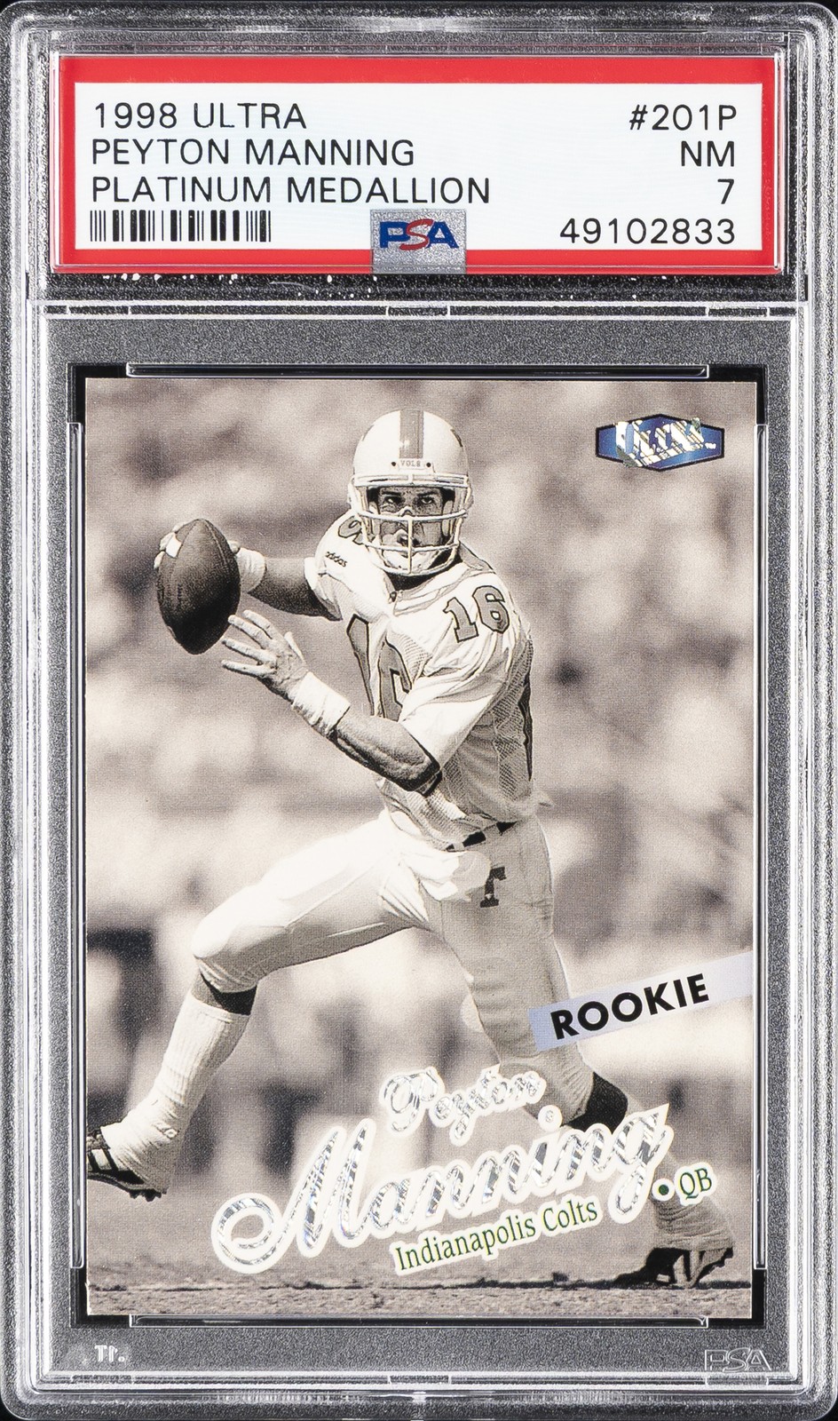 1998 FLEER ULTRA PLATINUM MEDALLION #201P PEYTON MANNING #/66 PSA 7