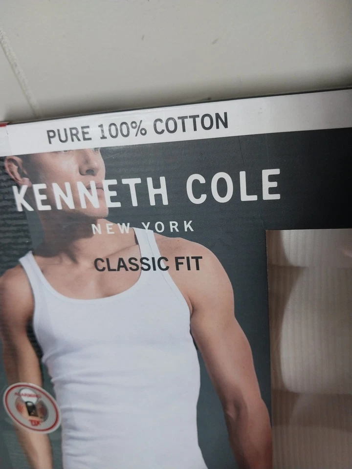 PACK DE 4 TANQUES KENNETH COLE NY CLASSIC FIT BLANCOS ACANALADOS NUEVOS TALLA XL 46-48" Foto 3 de 4