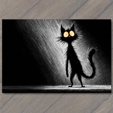 Art Print Spooky Cat Glowing Eyes Noir Shadow Style Halloween Night Glow