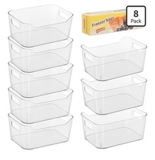 8 Pack Clear Plastic Storage Bins with Handles Stackable Fridge Organizer Bins