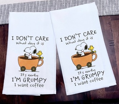 Kitchen Tea Towel Coffee Charlie Brown Woodstock Size 28x28 Ink on 100% Cotton