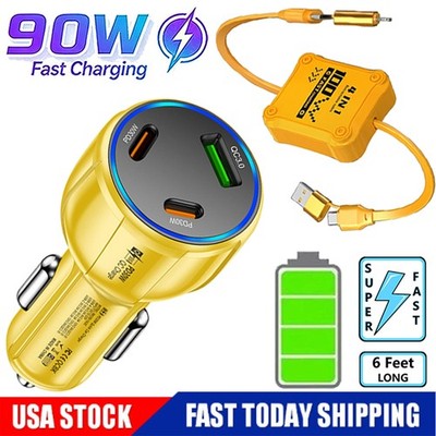 90W Fast Charging USB C Car Phone Charger For iPhone 17 16 Pro Max 15 14 13 12 8