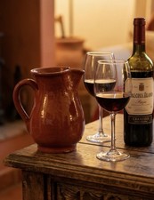 Vintage Spanish Glazed Terracotta Wine / Sangria Jug - 14cm