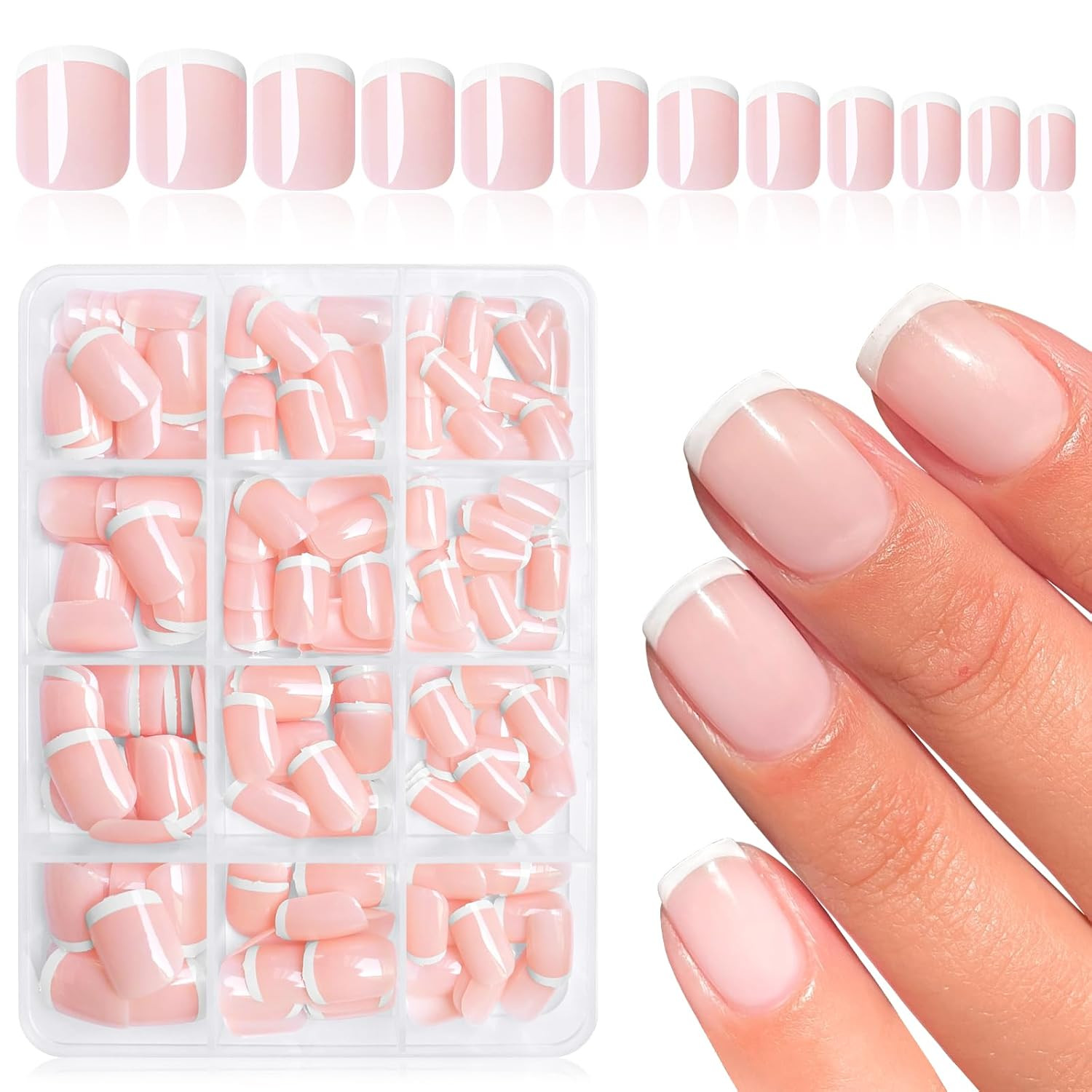 On Nails Short White French Nails Press On Square Fake N