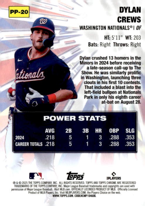 2025 Topps Chrome #PP-20 Dylan Crews Power Players