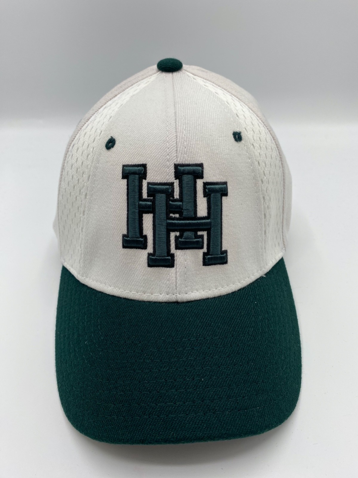 Gorra de béisbol ajustada de algodón deportiva blanca con logotipo HH talla M