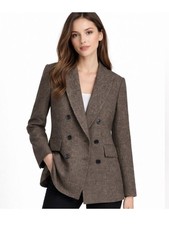 Zara Double Breasted Brown Tweed Blazer S Structured Career Academia Jacket NEW