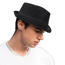 Mens 1920s-Fedora Hat Gangster-Hat Black Short Brim Trilby Medium, Dark