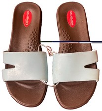 Okabashi Slide Rubber Casual Sandals M/6 Light Blue Brown Ergo Footbed USA Made