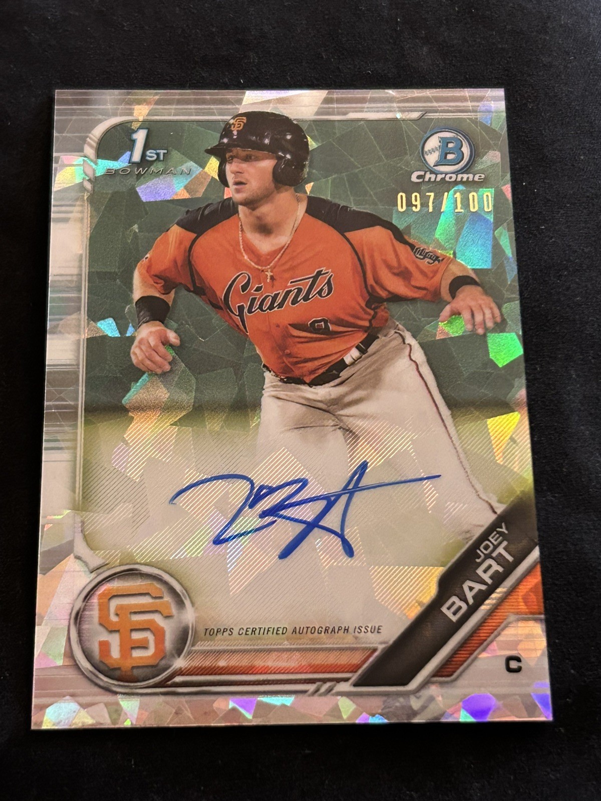 2019 Bowman Chrome Atomic Refractor Joey Bart Signed Autograph Auto Card 097/100