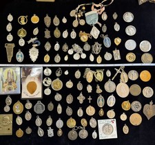 Antique to Modern 115 Pcs Religious Medals, Relics, etc. 1LB Junk Drawer Lot