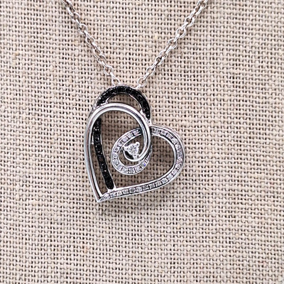 KAY Love's Embrace 925 Silver & 1/4 ct tw Black & White Diamond Heart Necklace