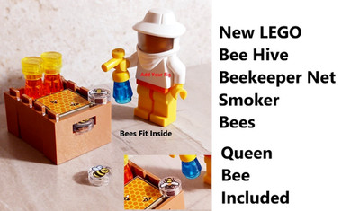 New LEGO QUEEN BEE Printed parts Bees Swarm Bee Hive Bee Keeper hat Set Thrive