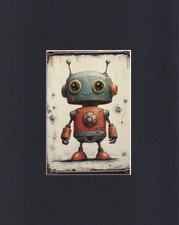 8X10" Matted Print Art Picture: Vintage-Looking Toy Robots: Robot Adorable