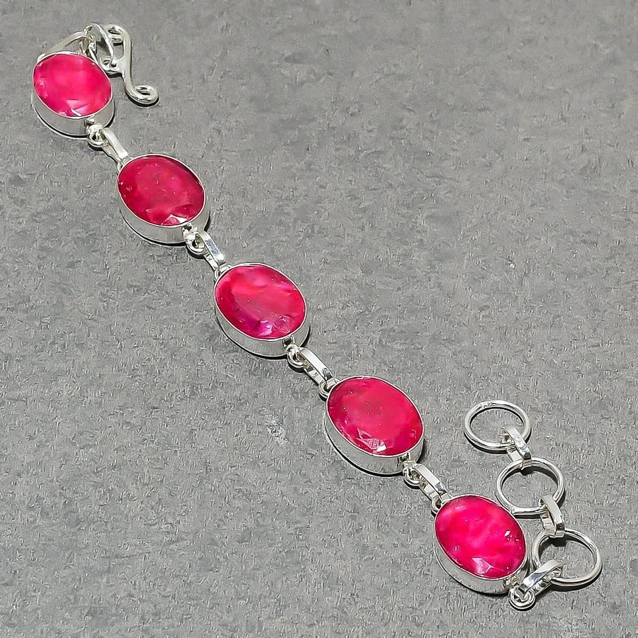 Facettierter Kaschmir Rubin ovale Form Edelstein Handarbeit Modeschmuck Armband 7"