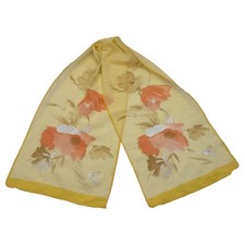 Vintage 1970s Italian Floral Scarf Yellow Orange Sheer Lightweight Made in Italy